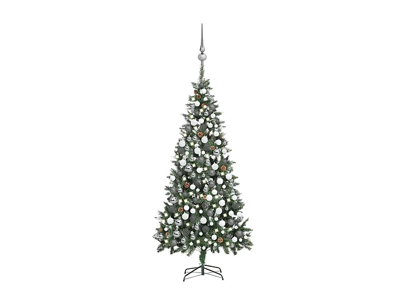 Árvore Natal artificial pré-iluminada com bolas e pinhas 210 cm