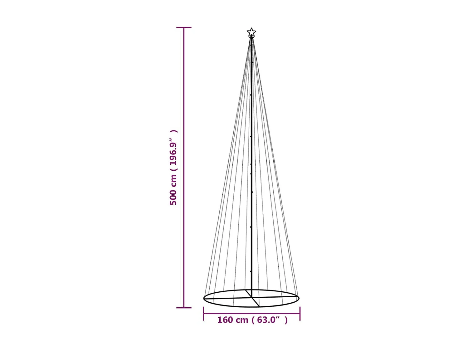 Arbre de Noël cône 732 LED Colorées 160x500 cm