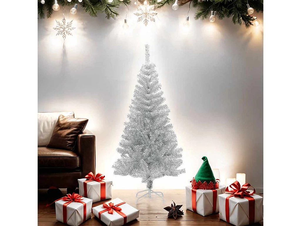 Sapin de Noël artificiel avec support argenté 150 cm PET