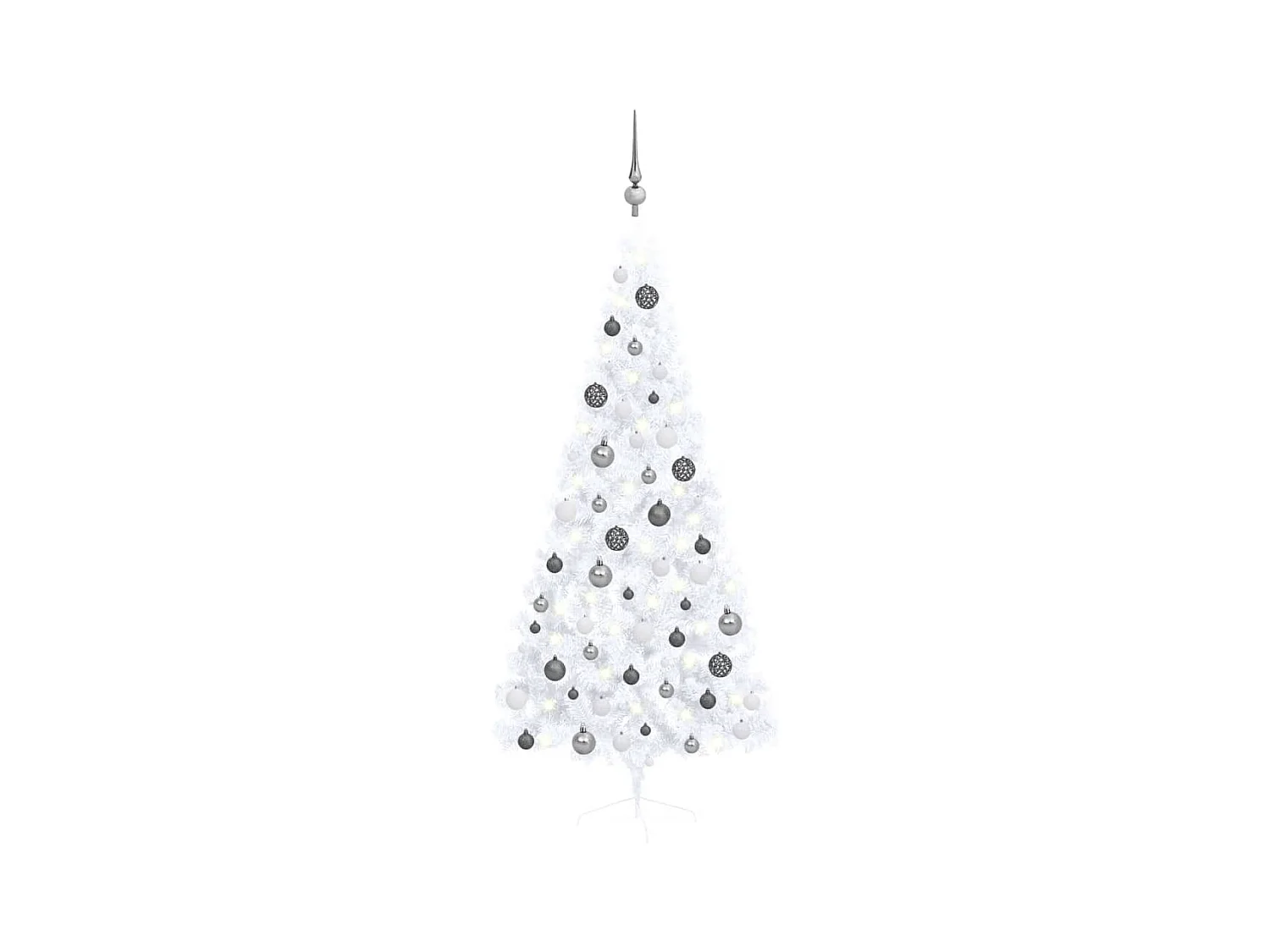 Medio árbol de Navidad artificial LED y bolas blanco 180 cm