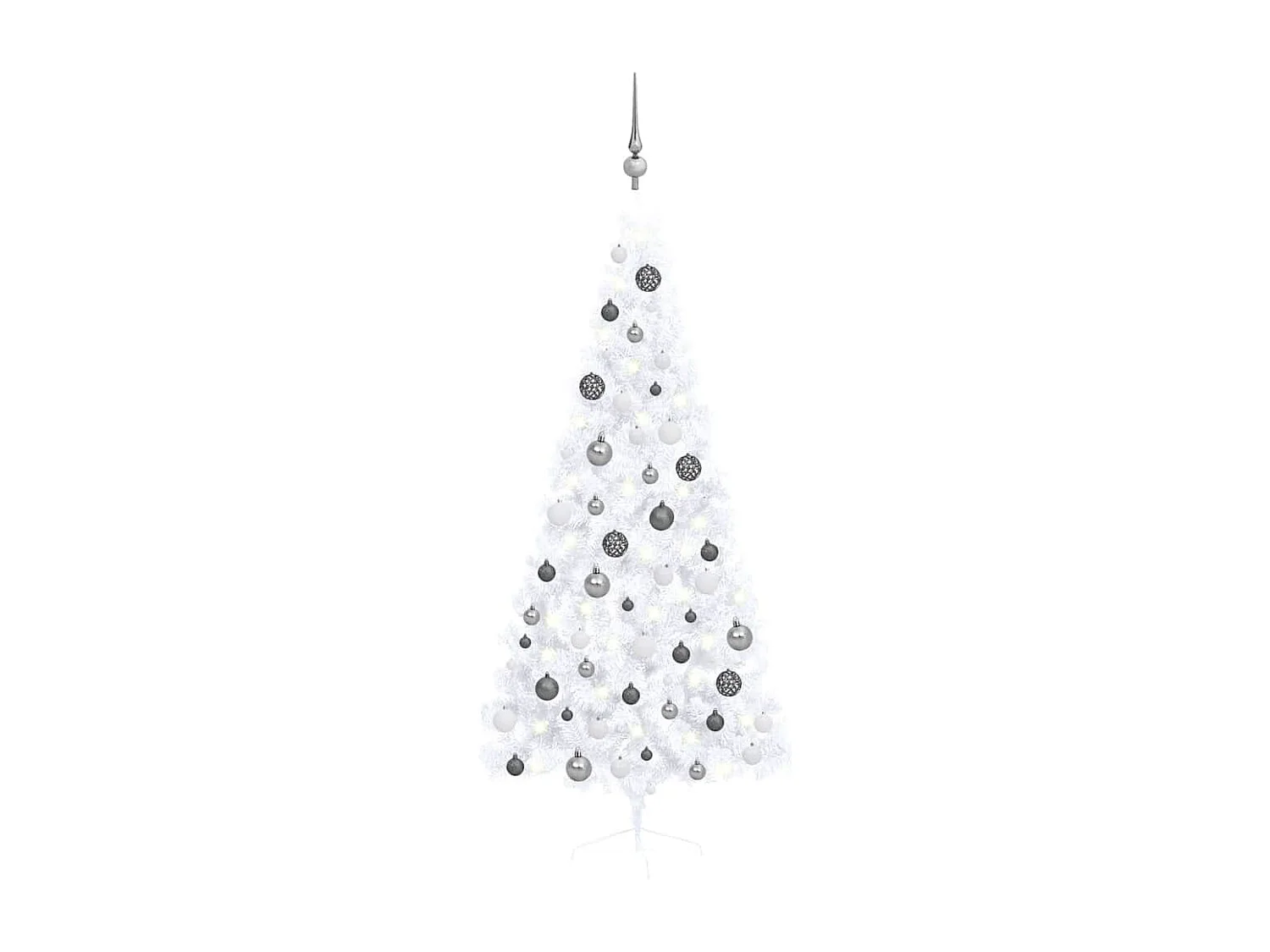 Demi-arbre de Noël artificiel pré-éclairé et boules blanc 180cm