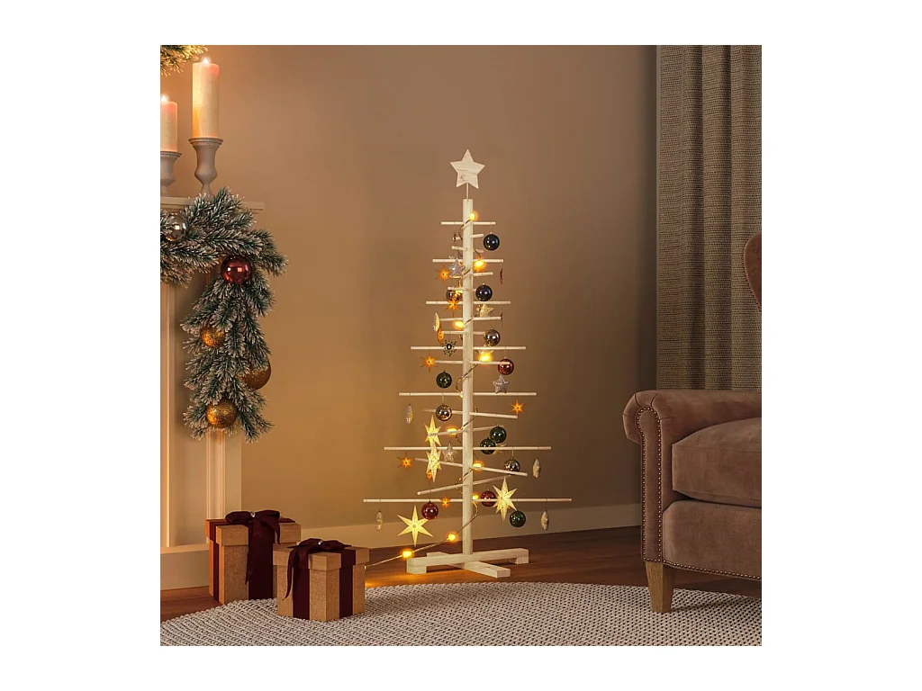 Arbre de Noël en bois pour décoration 125 cm bois massif de pin