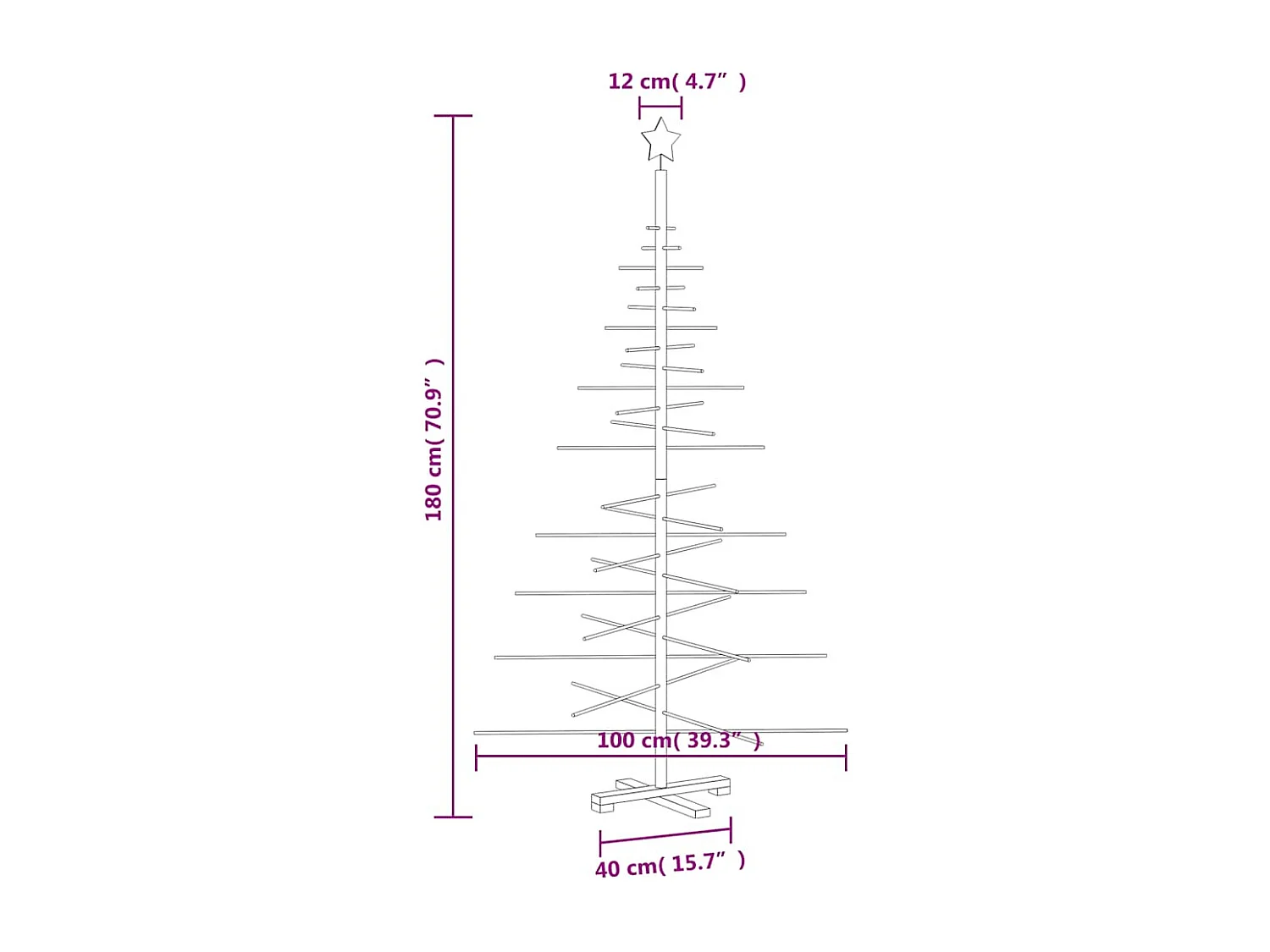 Arbre de Noël en bois pour décoration 180 cm bois massif de pin