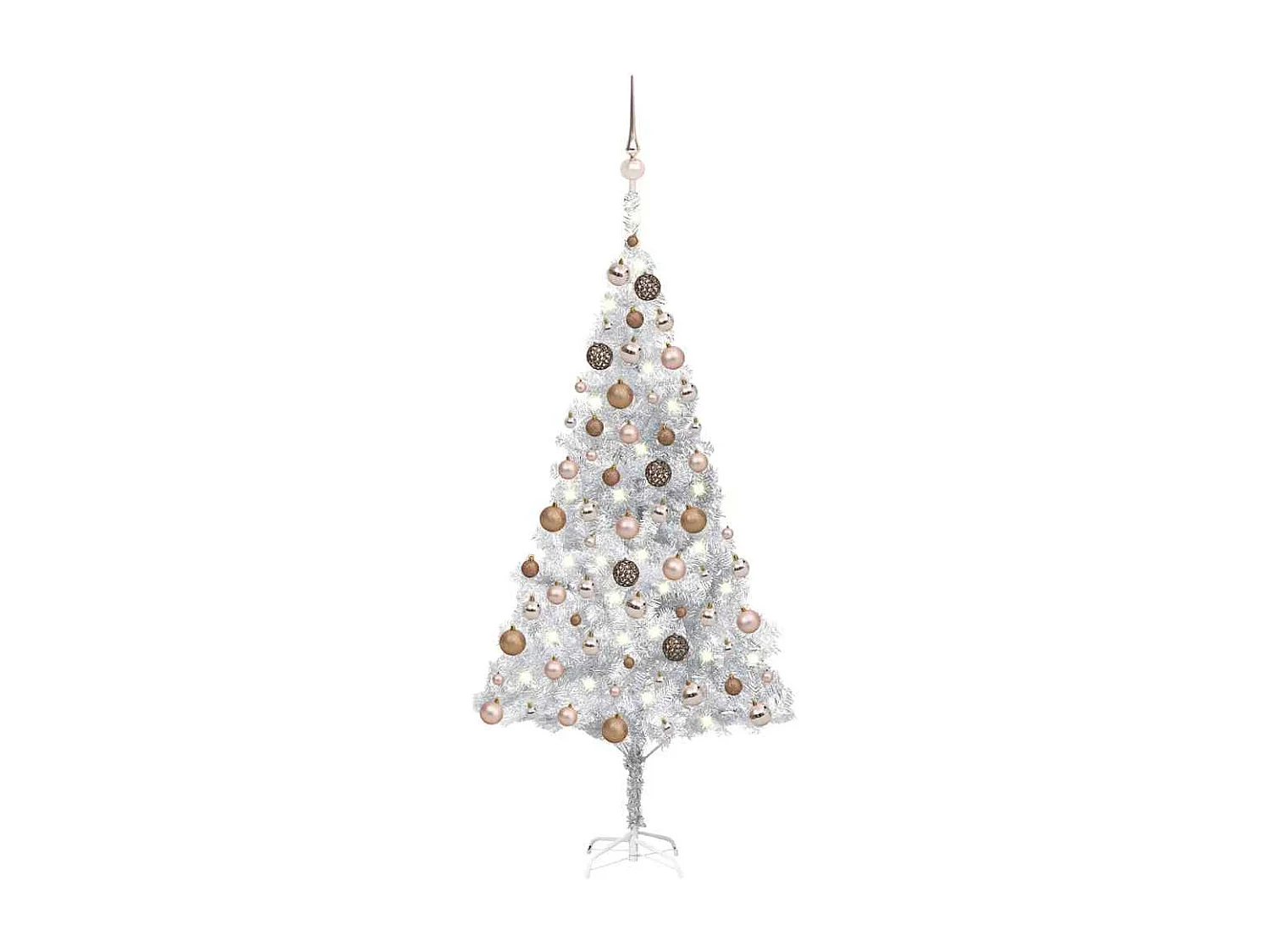 Arbre de Noël artificiel pré-éclairé/boules argenté 180 cm PET