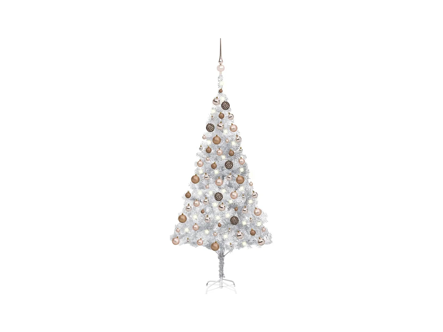 Árbol de Navidad artificial con LEDs y bolas PET plata 180 cm