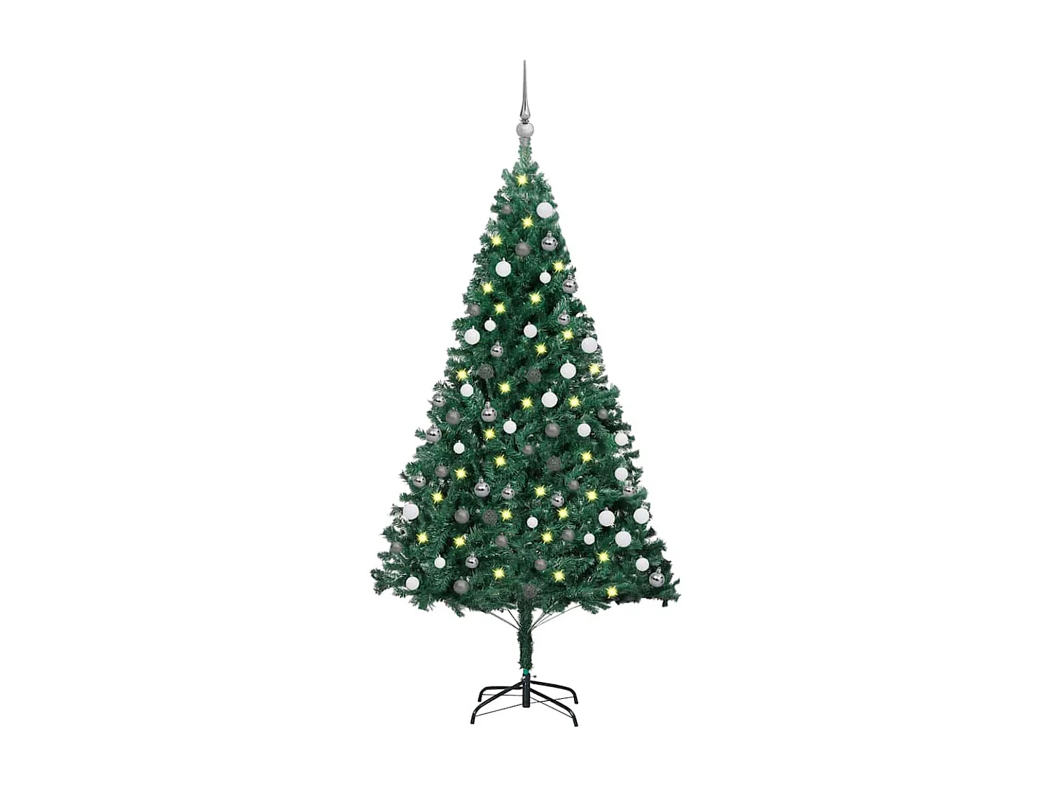 Arbre de Noël artificiel pré-éclairé et boules vert 150 cm PVC