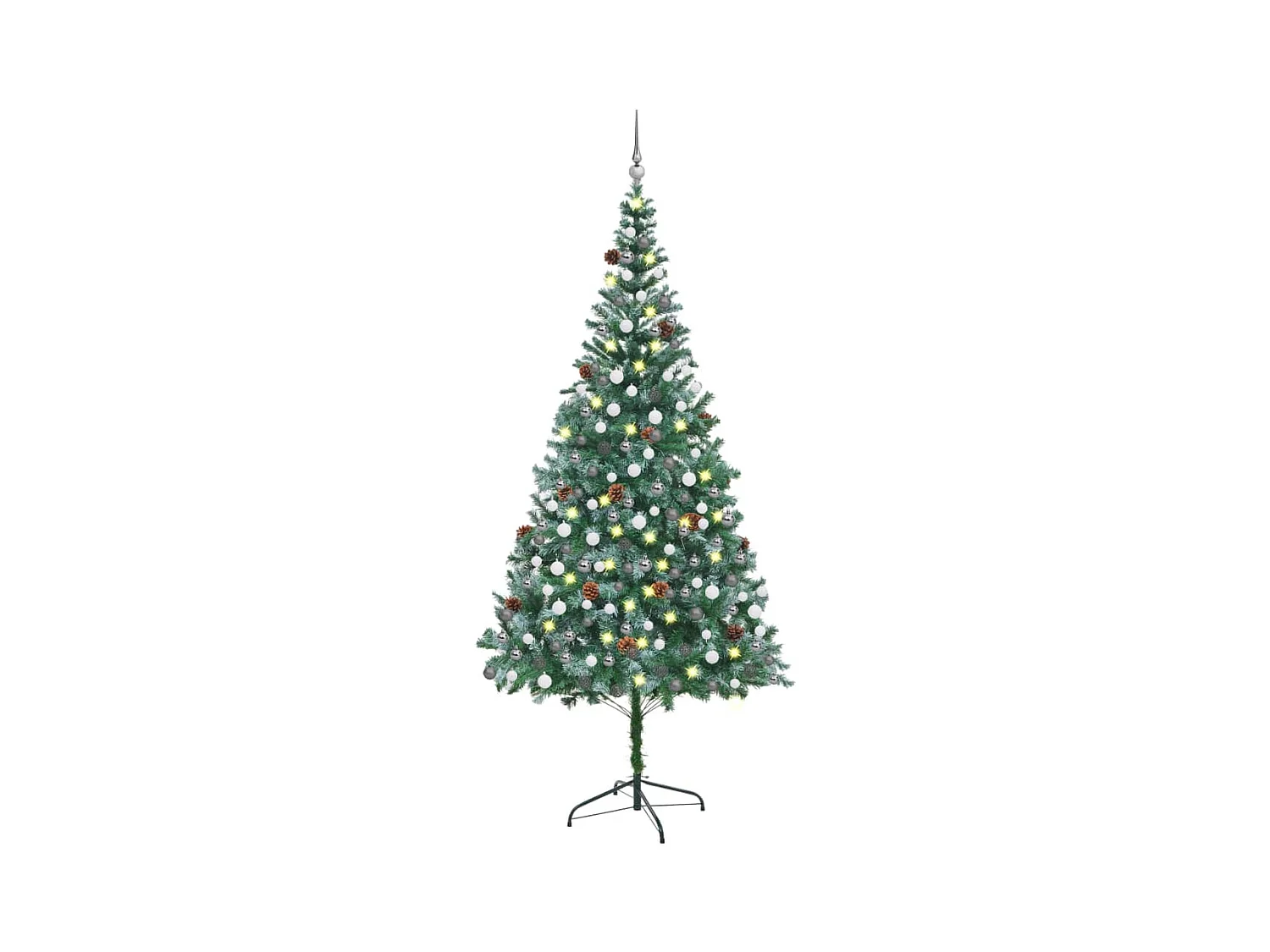 Arbre de Noël artificiel LED et boules et pommes de pin 210 cm
