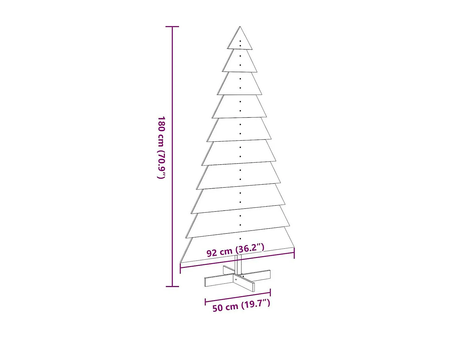 Arbre de Noël en bois pour décoration blanc 180 cm pin massif