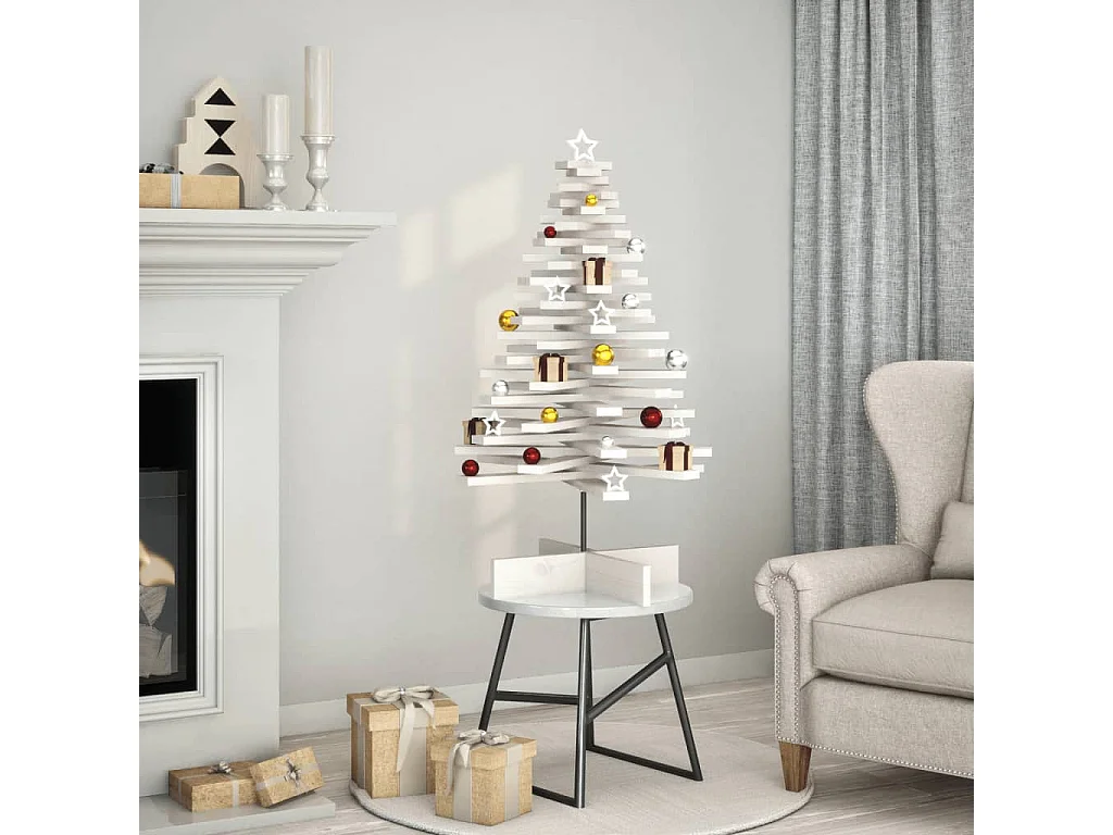Arbre de Noël en bois pour décoration blanc 100 cm pin massif