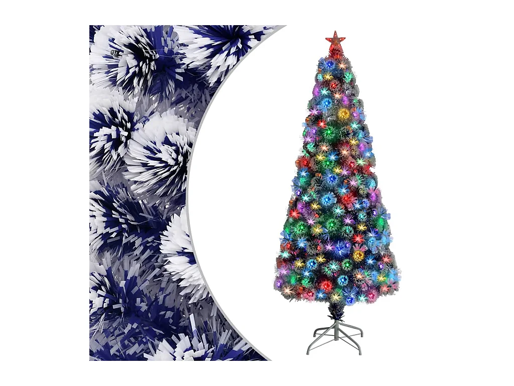 Árbol de Navidad artificial LED fibra óptica blanco azul 180 cm