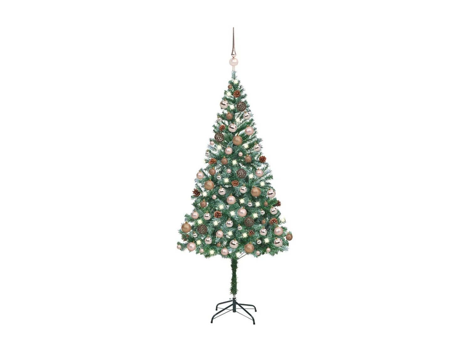 Árbol de Navidad artificial con LEDs, bolas y piñas 180 cm