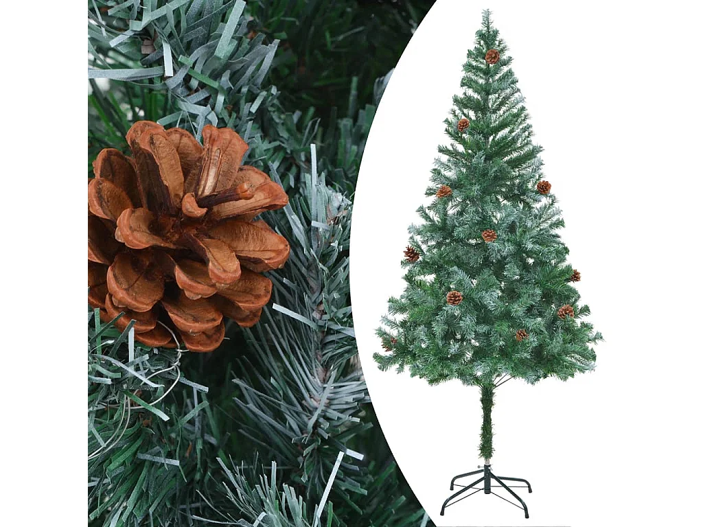 Árbol de Navidad artificial con LEDs, bolas y piñas 180 cm