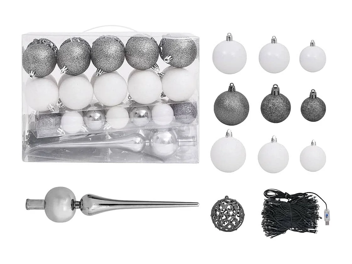 Arbre de Noël artificiel LED et boules et pommes de pin 180 cm