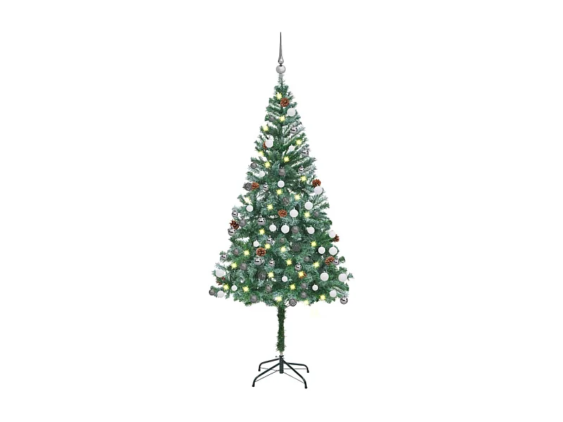 Arbre de Noël artificiel LED et boules et pommes de pin 180 cm