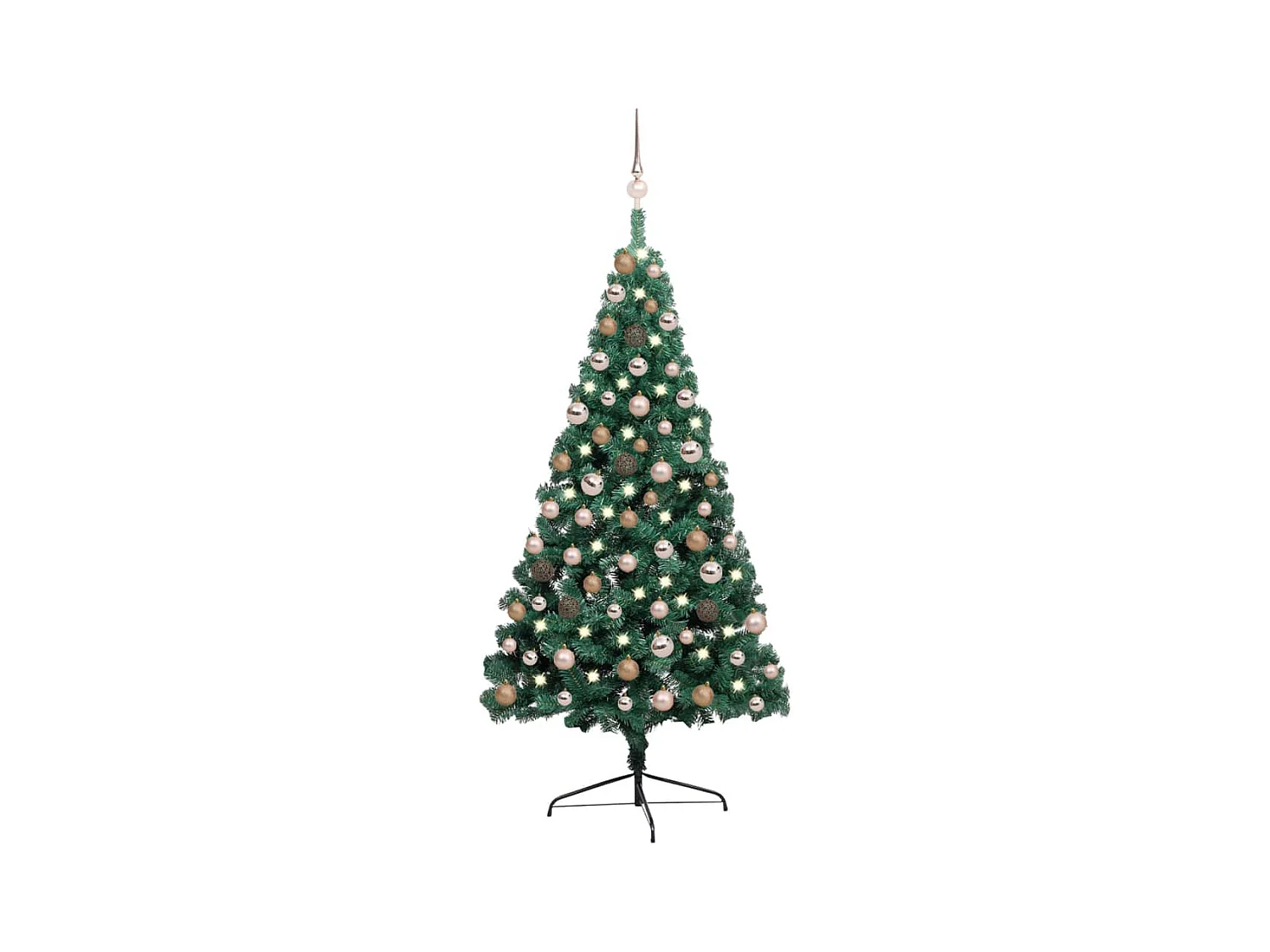 Medio árbol de Navidad artificial con LEDs y bolas verde 150 cm