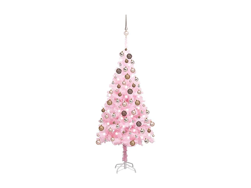 Kunstkerstboom met verlichting en kerstballen 180 cm PVC roze