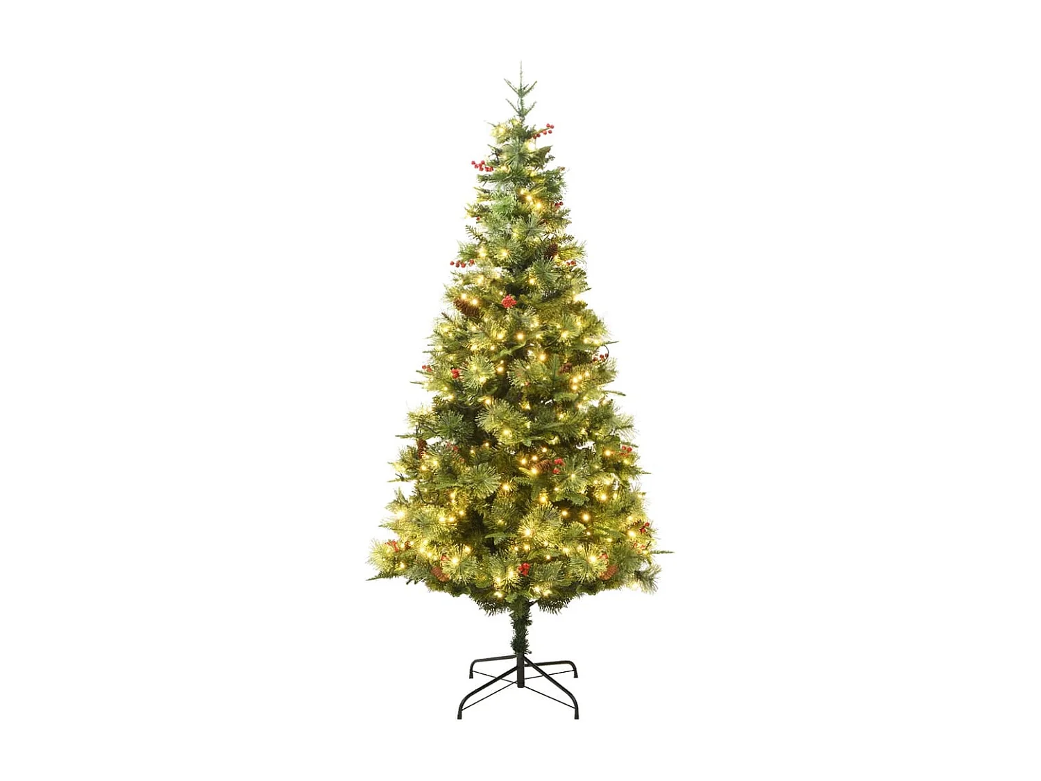 Kerstboom met LED en dennenappels 225 cm PVC en PE groen