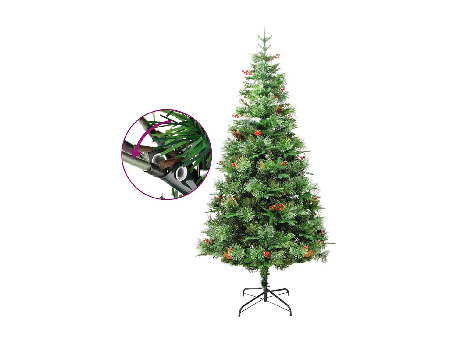 Kerstboom met LED en dennenappels 225 cm PVC en PE groen