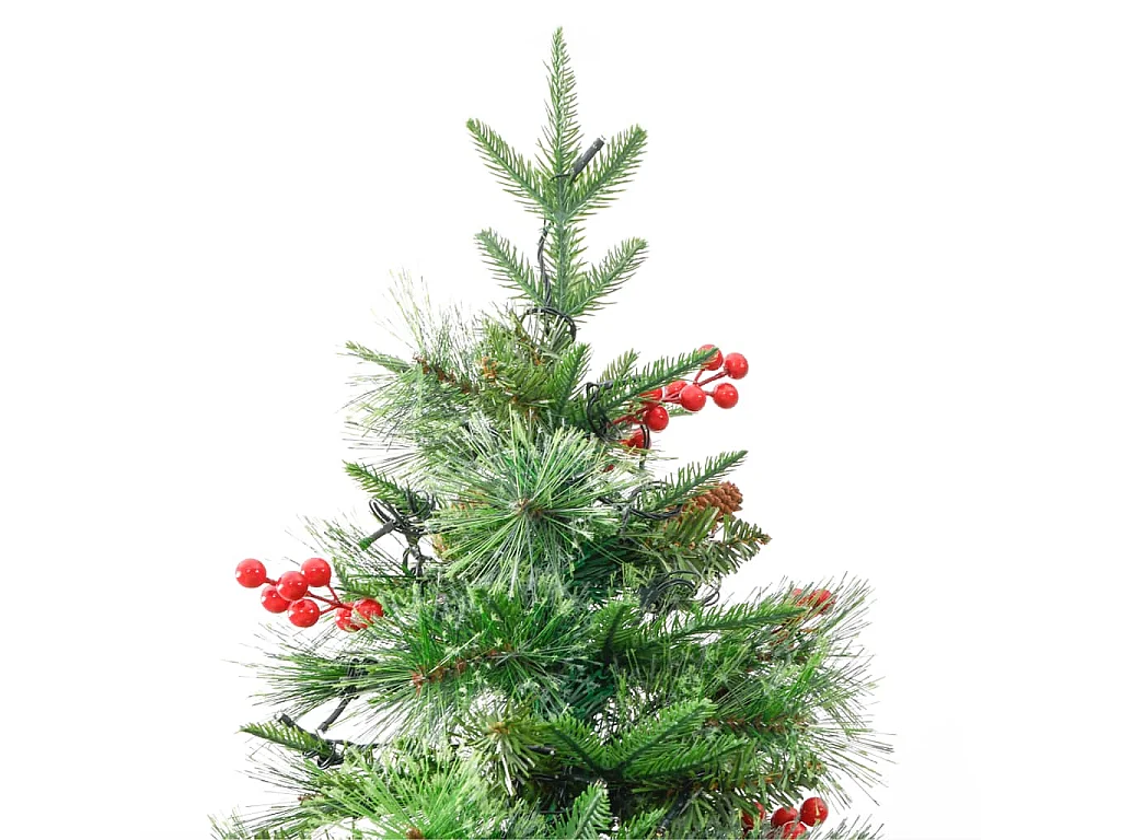 Kerstboom met LED en dennenappels 225 cm PVC en PE groen