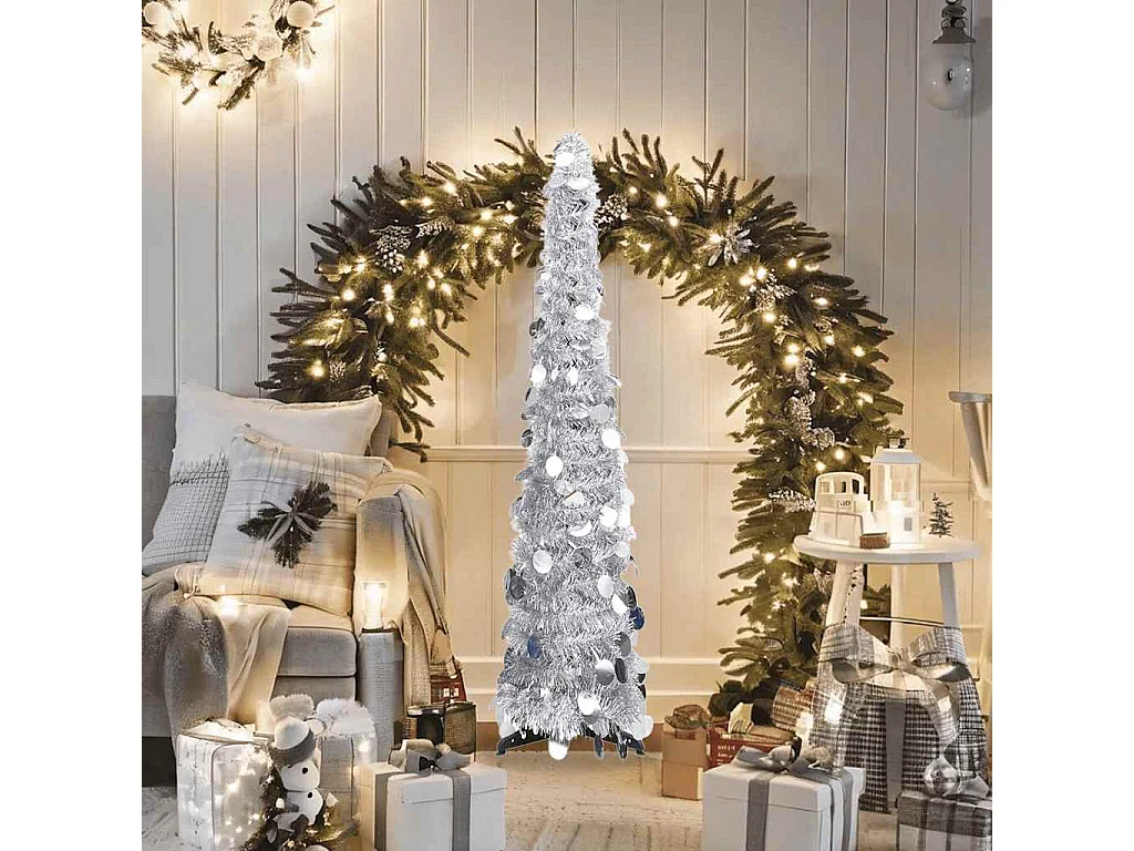 Árvore de Natal pop-up artificial 120 cm PET prateado