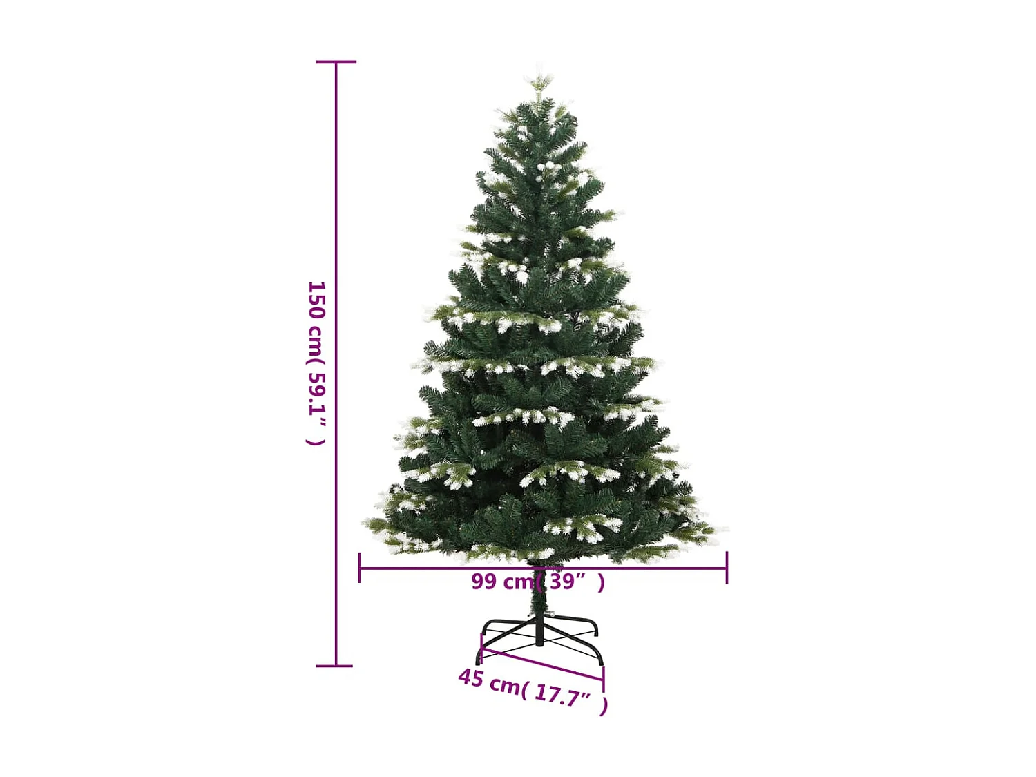 Sapin de Noël artificiel à charnières avec neige floquée 150 cm