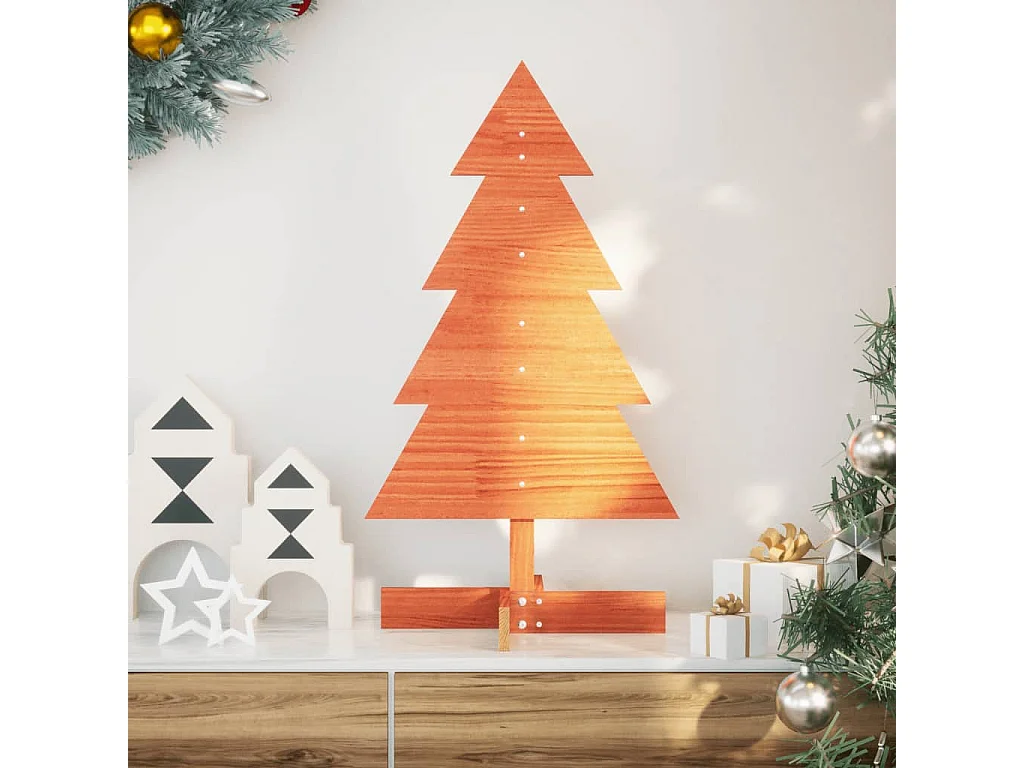 Kerstdecoratie kerstboom 80 cm massief grenenhout wasbruin