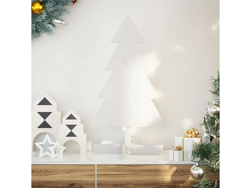 Arbre de Noël en bois pour décoration blanc 80 cm pin massif