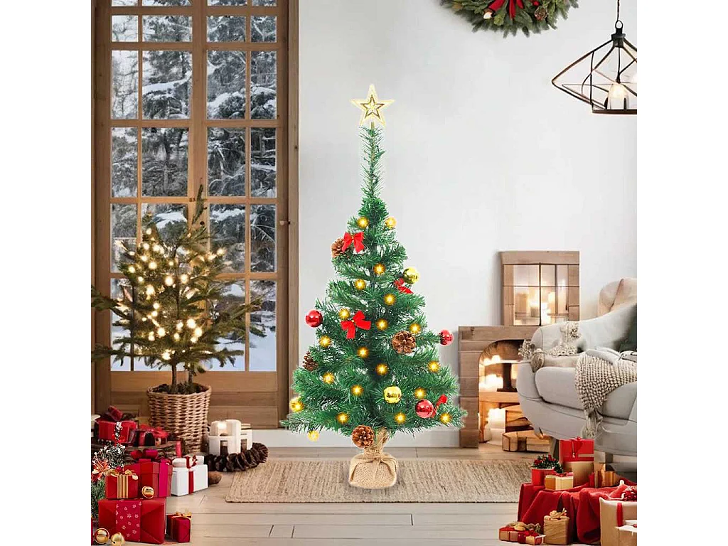 Arbre de Noël artificiel pré-éclairé avec boules vert 64 cm