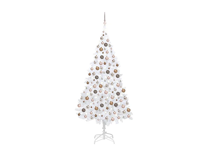 Arbre de Noël artificiel pré-éclairé et boules blanc 210 cm PVC