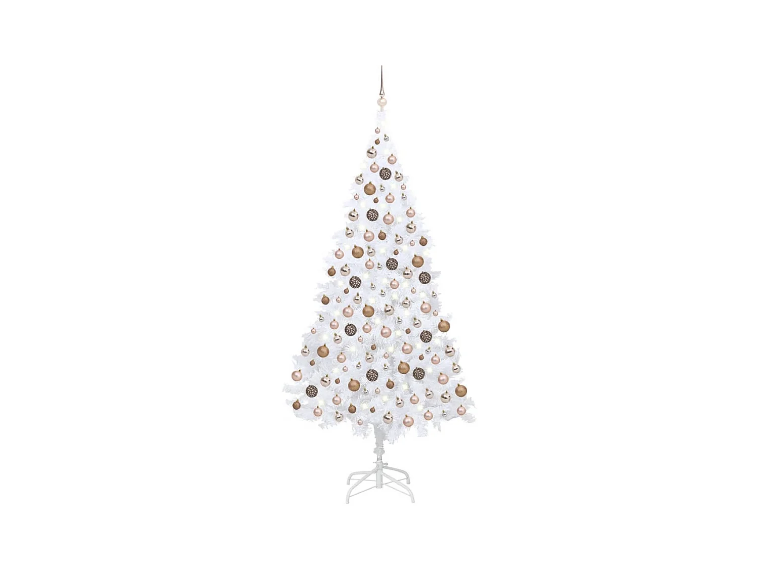 Árbol de Navidad artificial con LEDs y bolas PVC blanco 210 cm