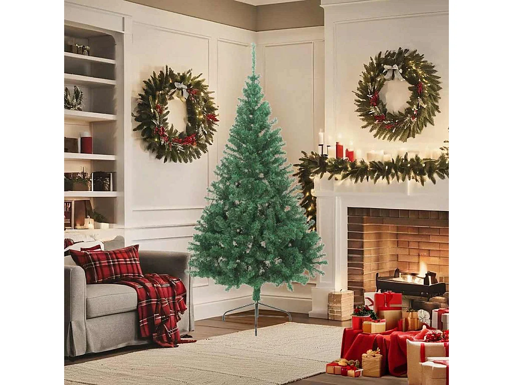 Meia árvore de Natal artificial com suporte 180 cm PVC verde