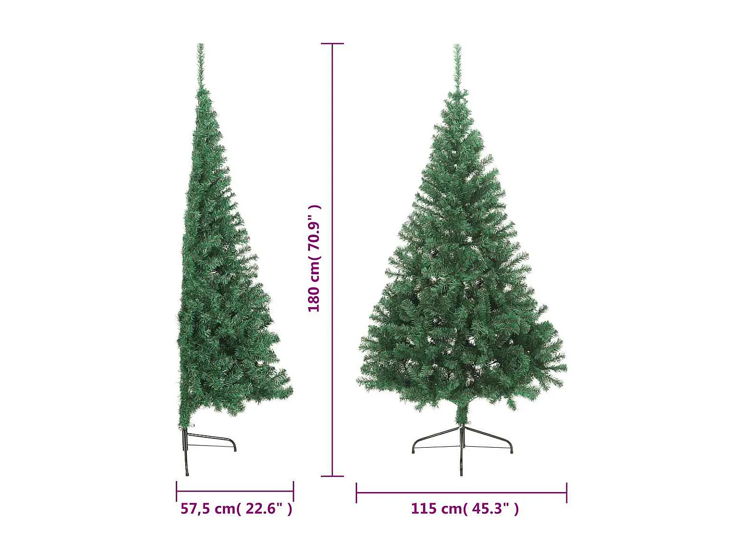 Meia árvore de Natal artificial com suporte 180 cm PVC verde
