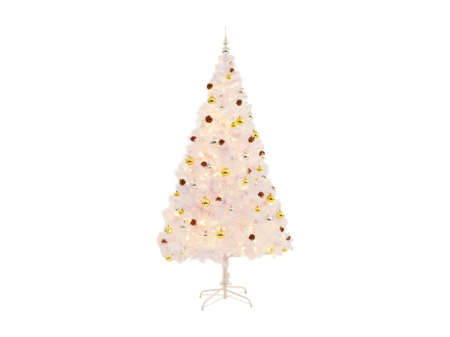 Arbre de Noël artificiel pré-éclairé avec boules blanc 210 cm