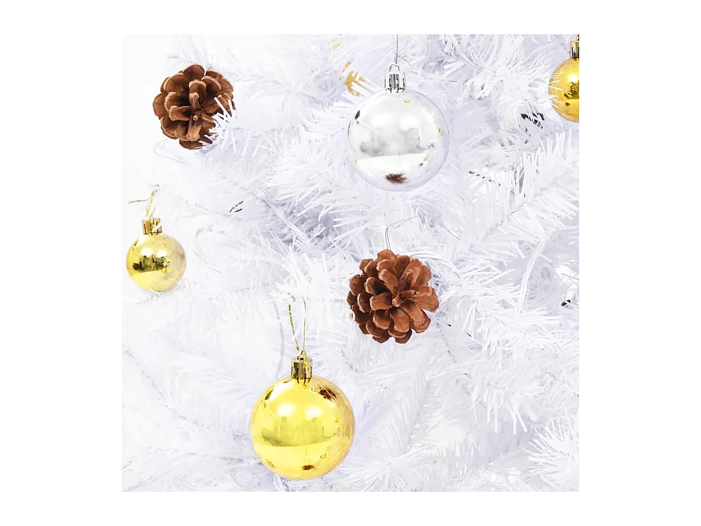 Arbre de Noël artificiel avec boules et LED blanc 210 cm
