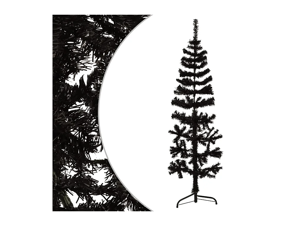 Demi sapin de Noël artificiel mince avec support Noir 150 cm