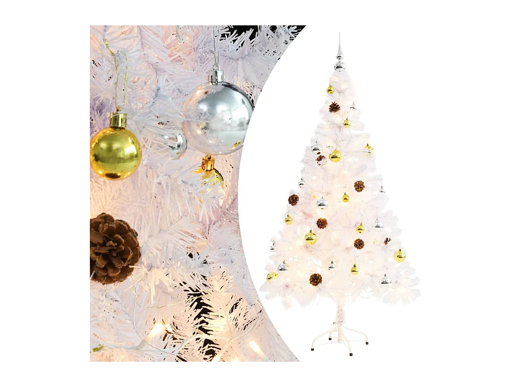 Kunstkerstboom met verlichting en kerstballen 150 cm wit