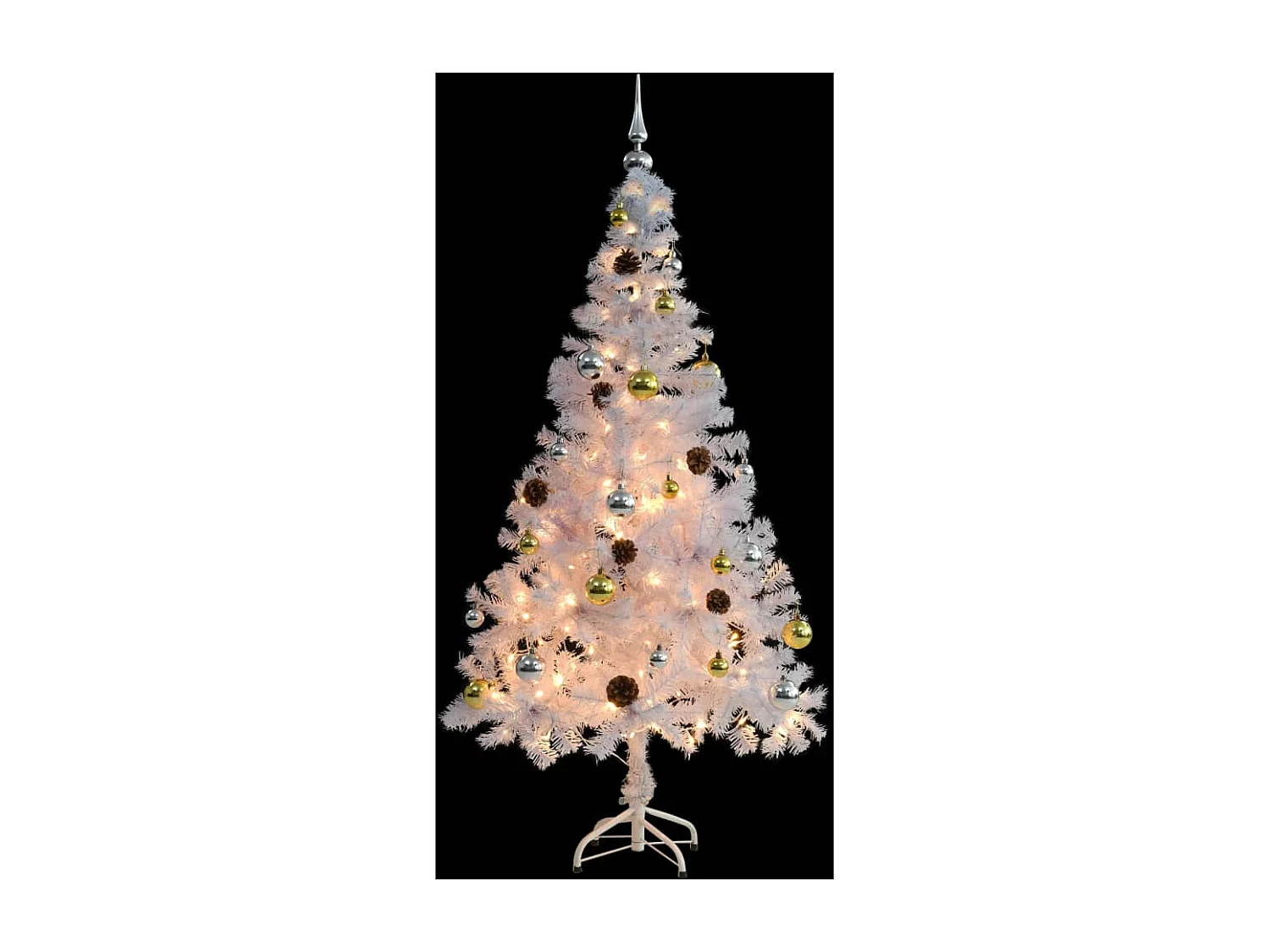 Arbre de Noël artificiel pré-éclairé avec boules blanc 150 cm