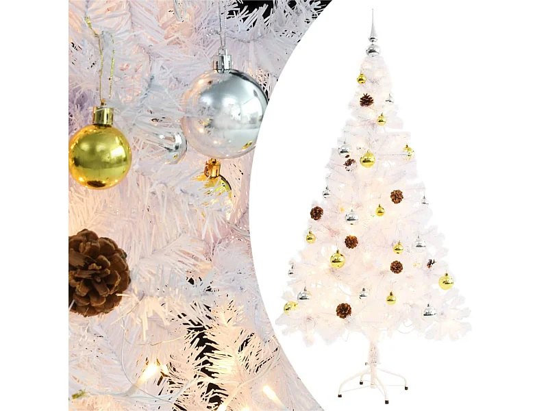 Árbol de Navidad preiluminado con luces y bolas blanco 150 cm