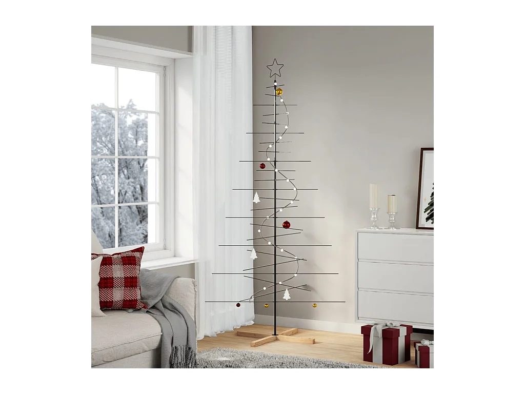 Árbol de Navidad metal negro con base de madera 210 cm