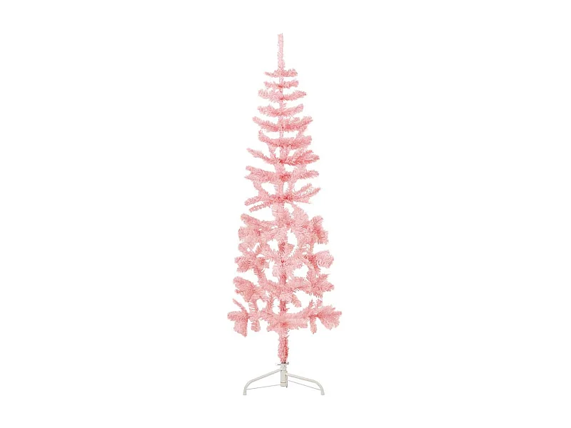 Medio árbol de Navidad artificial con soporte rosa 150 cm