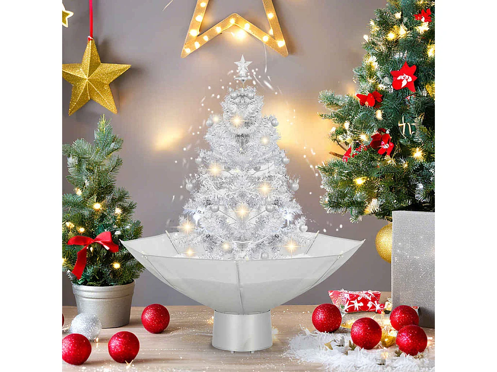 Arbre de Noël neigeux avec base de parapluie Blanc 75 cm