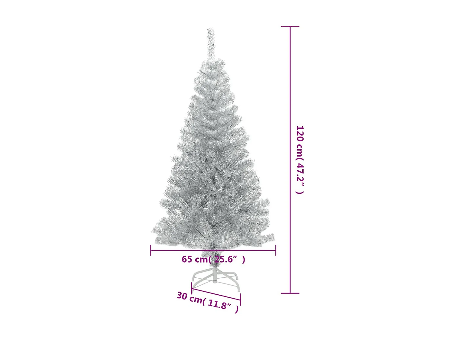 Sapin de Noël artificiel avec support argenté 120 cm PET