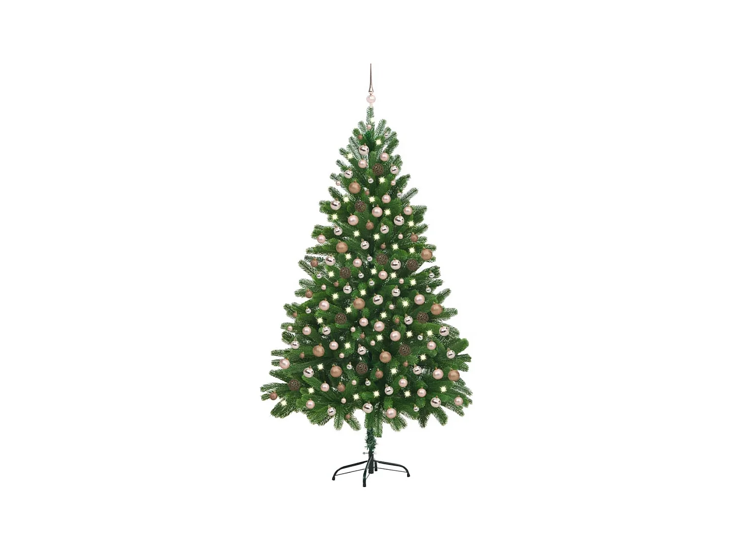 Árbol de Navidad artificial con luces LEDs y bolas verde 210 cm