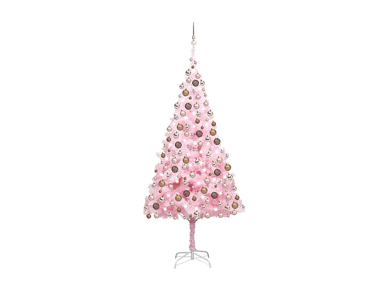 Arbre de Noël artificiel pré-éclairé et boules rose 210 cm PVC