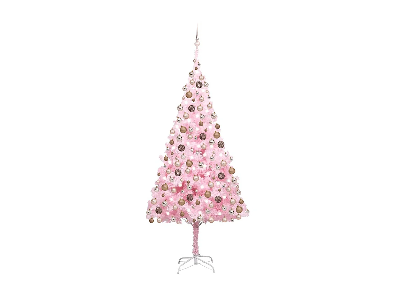 Arbre de Noël artificiel pré-éclairé et boules rose 210 cm PVC