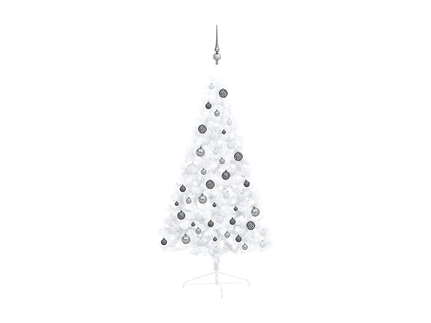 Demi-arbre de Noël artificiel pré-éclairé et boules blanc 120cm