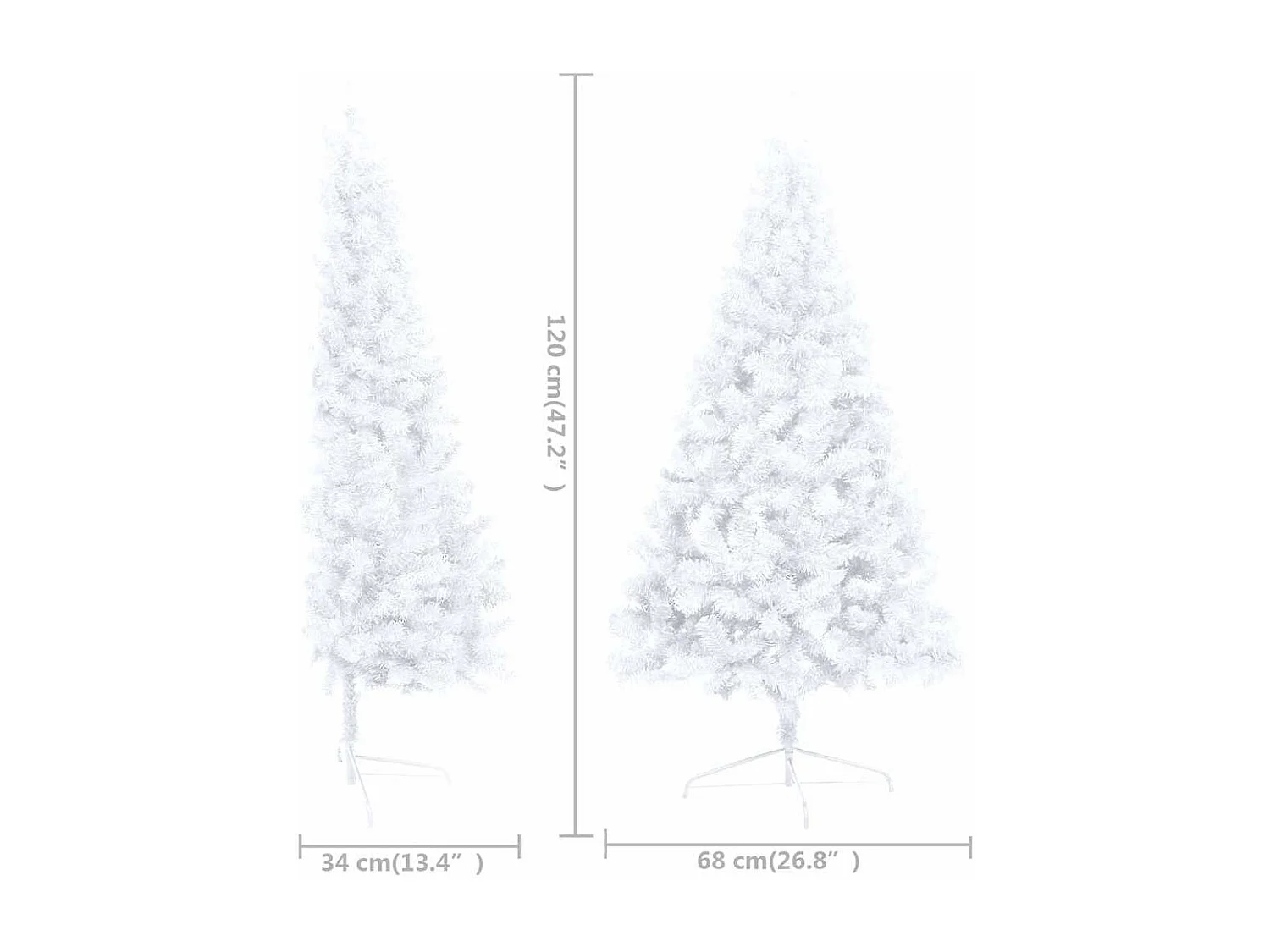 Demi-arbre de Noël artificiel pré-éclairé et boules blanc 120cm