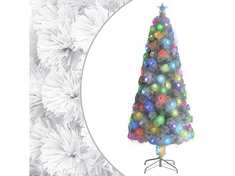 Árbol de Navidad artificial con luces fibra óptica blanco 180cm