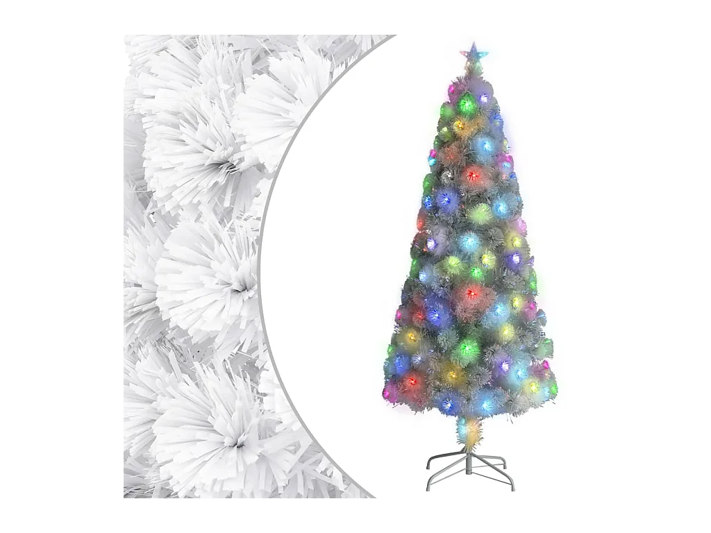 Árbol de Navidad artificial con LED blanco fibra óptica 180 cm