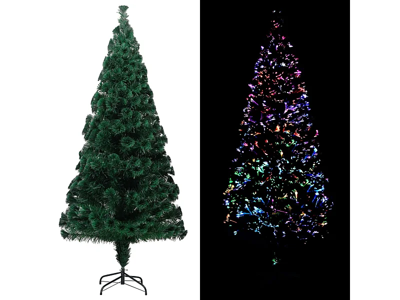 Sapin de Noël artificiel avec support vert 210 cm fibre optique